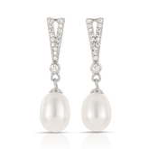 Freshwater Pearl and Cubic Zirconia Drop Earrings in Sterling Silver - Wallace Bishop