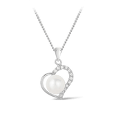 Freshwater Pearl & Cubic Zirconia Open Heart Pendant in Sterling Silver - Wallace Bishop