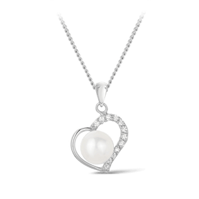 Freshwater Pearl & Cubic Zirconia Open Heart Pendant in Sterling Silver - Wallace Bishop