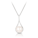 Freshwater Pearl and Cubic Zirconia Pendant in Sterling Silver - Wallace Bishop