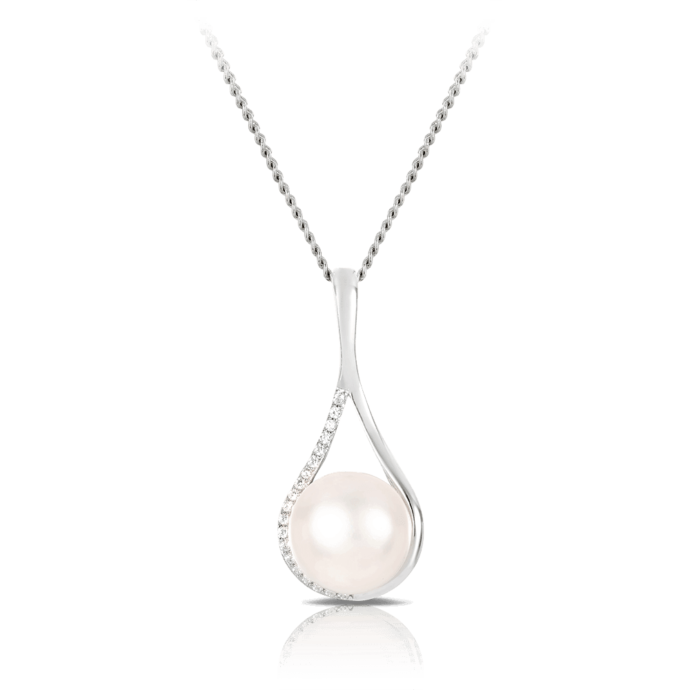 Freshwater Pearl and Cubic Zirconia Pendant in Sterling Silver - Wallace Bishop