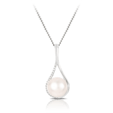 Freshwater Pearl and Cubic Zirconia Pendant in Sterling Silver - Wallace Bishop