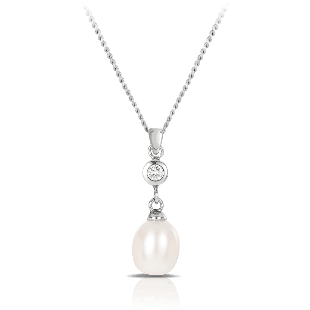 Freshwater Pearl and Cubic Zirconia Pendant in Sterling Silver - Wallace Bishop