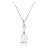 Freshwater Pearl and Cubic Zirconia Pendant in Sterling Silver - Wallace Bishop