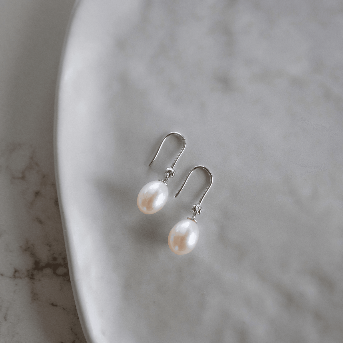 Freshwater Pearl and Cubic Zirconia Shepheards Hook Earrings in Sterling Silver - Wallace Bishop