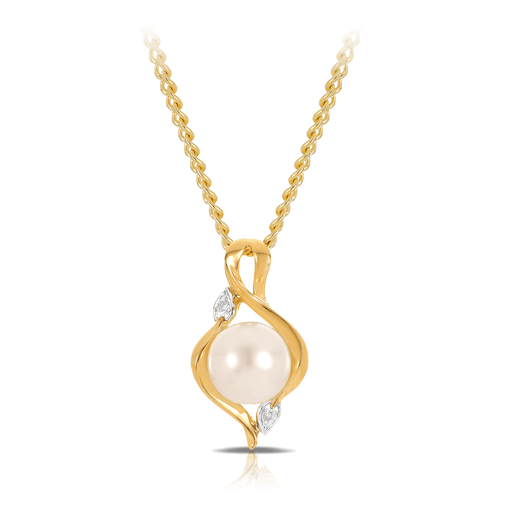 Freshwater Pearl and Diamond Pendant in 9ct Yellow Gold - Wallace Bishop