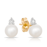 Freshwater Pearl and Diamond Stud Earrings set in 9ct Yellow Gold - Wallace Bishop