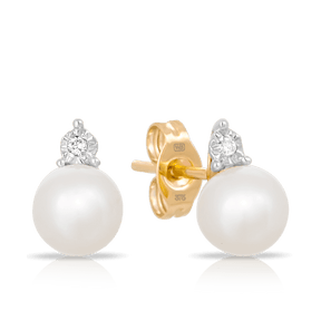 Freshwater Pearl and Diamond Stud Earrings set in 9ct Yellow Gold - Wallace Bishop