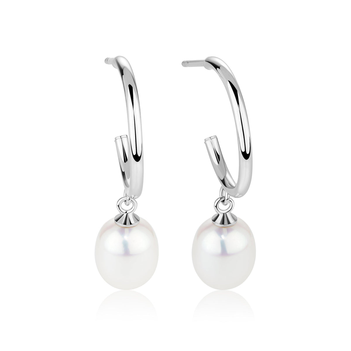 Freshwater Pearl Hoop Drop Earrings in Sterling Silver - Wallace Bishop