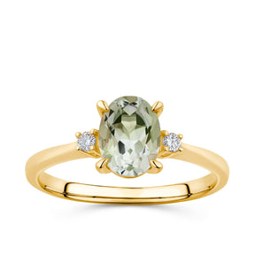 Green Amethyst & Diamond Ring in 9ct Gold - Wallace Bishop