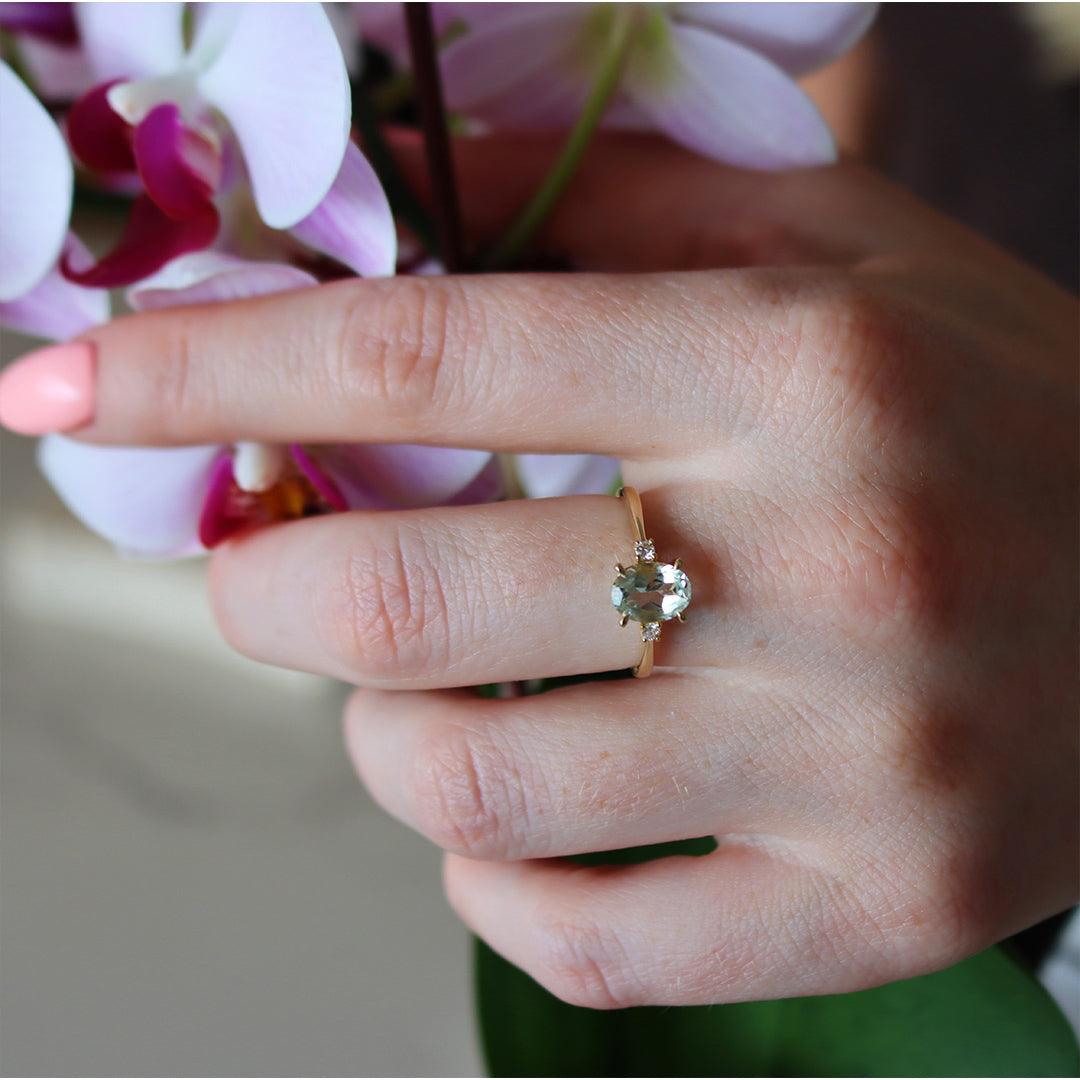 Green Amethyst & Diamond Ring in 9ct Gold - Wallace Bishop