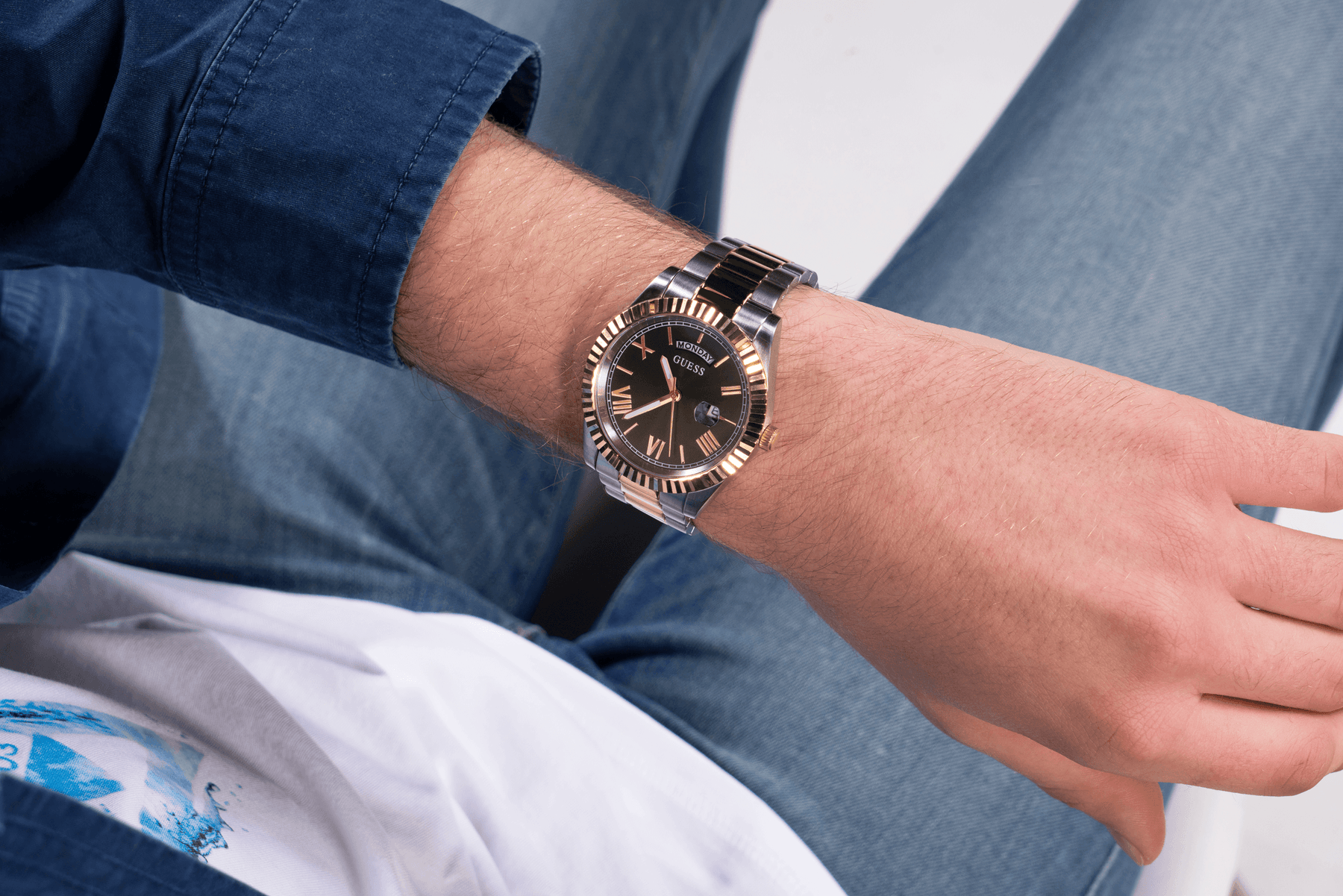 Guess men's two tone watch best sale