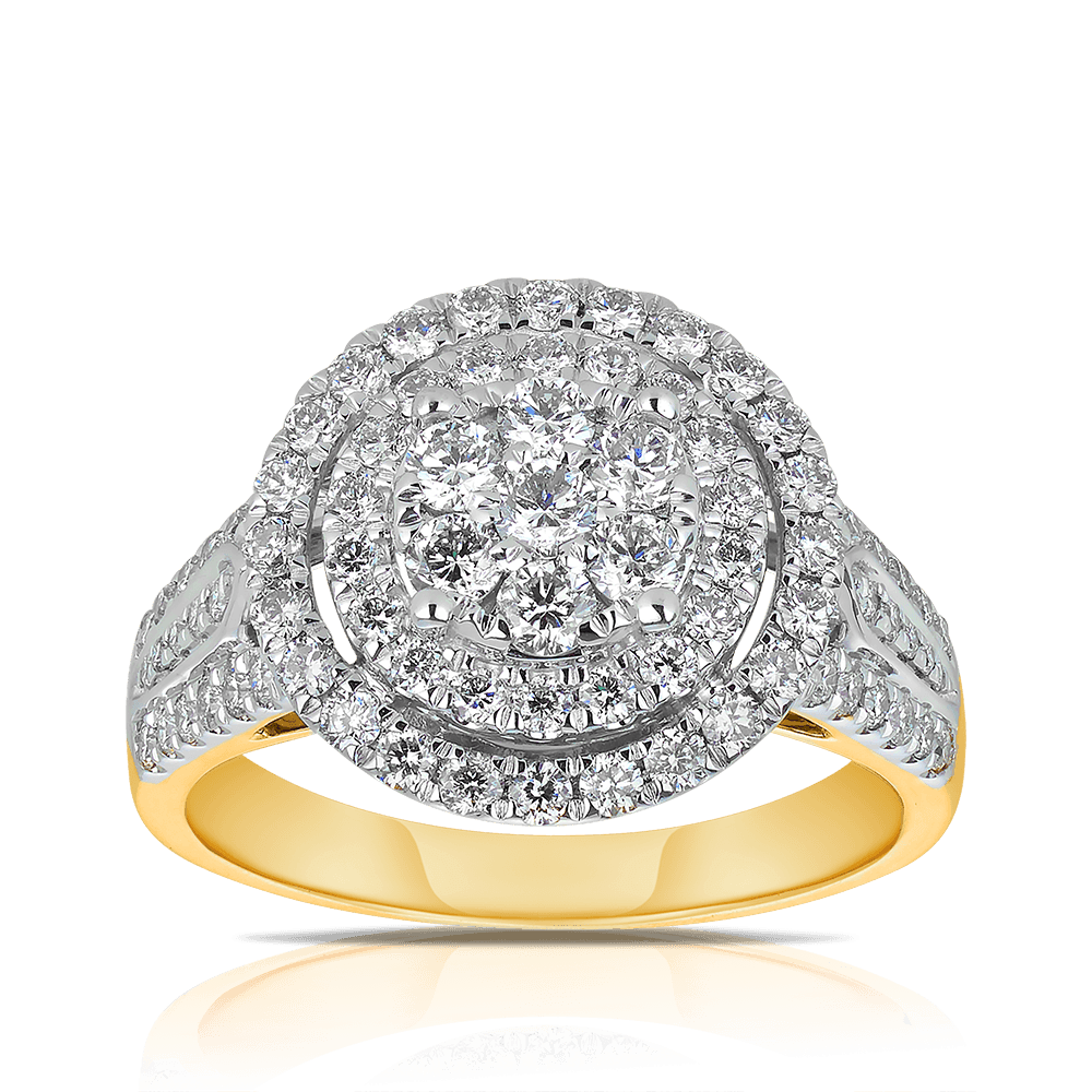 Halo Shape Diamond Dress Ring in 9ct Yellow Gold TGW 1.25ct - Wallace Bishop