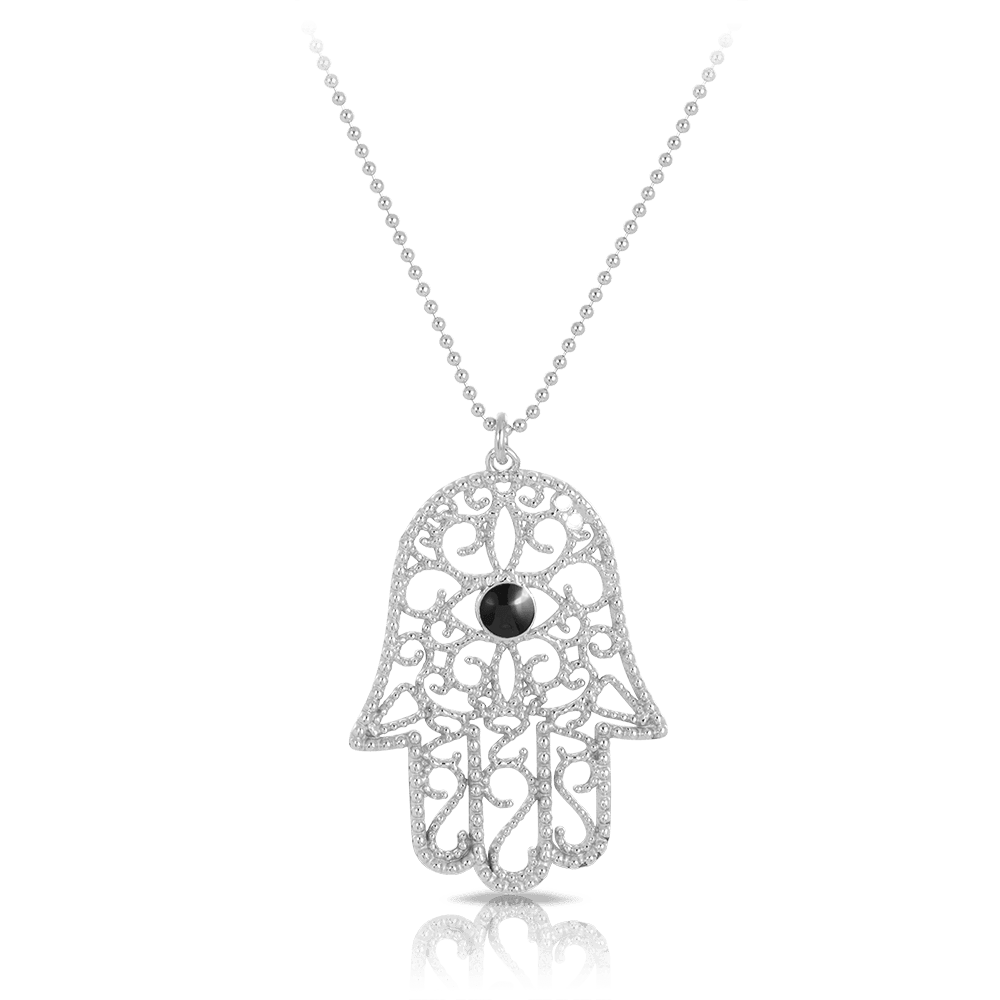 Hamsa hand necklace online silver