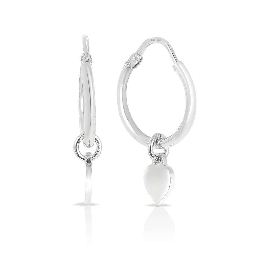 Heart Charm Hoop Earrings in Sterling Silver - Wallace Bishop