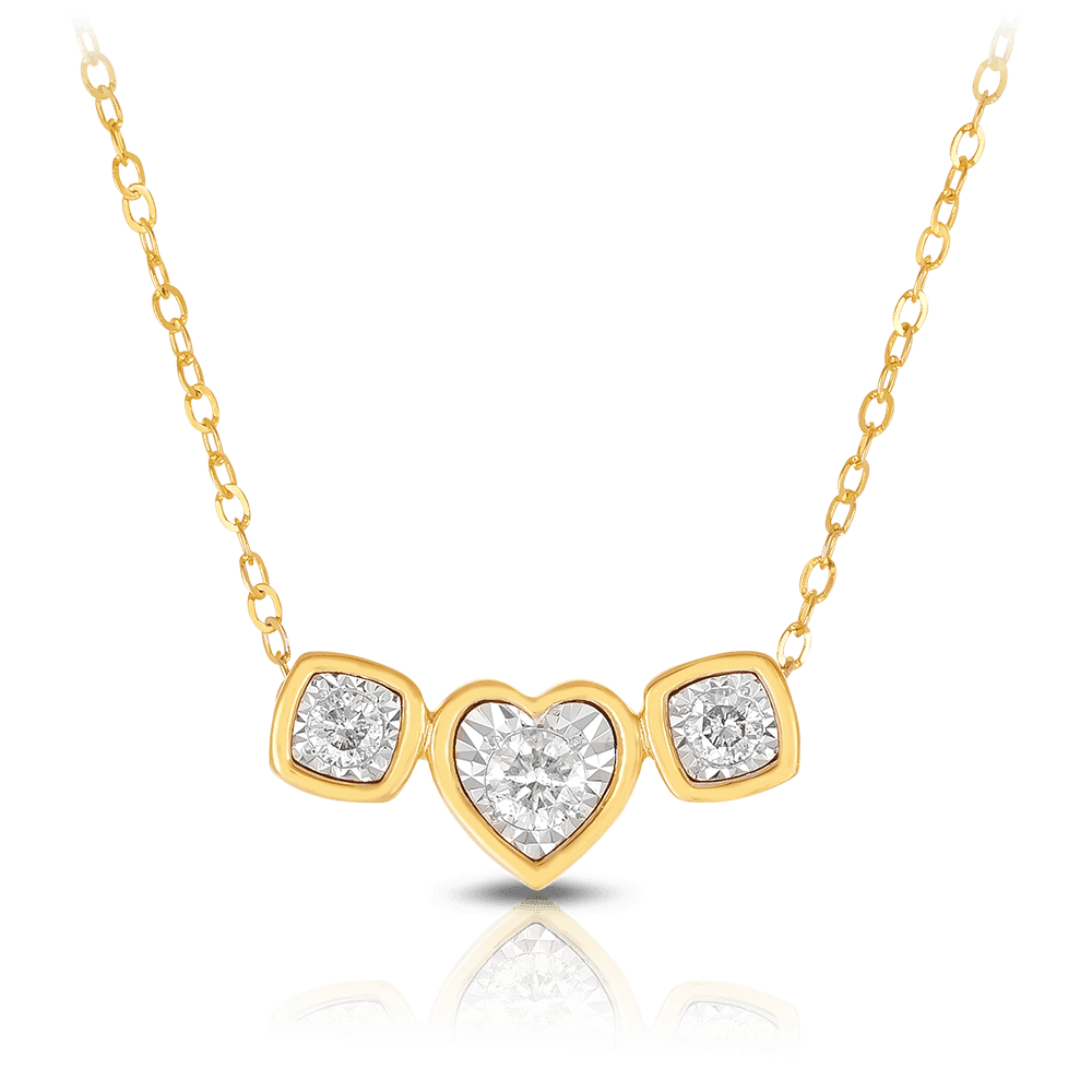 Heart Diamond Necklace in 9ct Yellow Gold TGW 0.18ct - Wallace Bishop