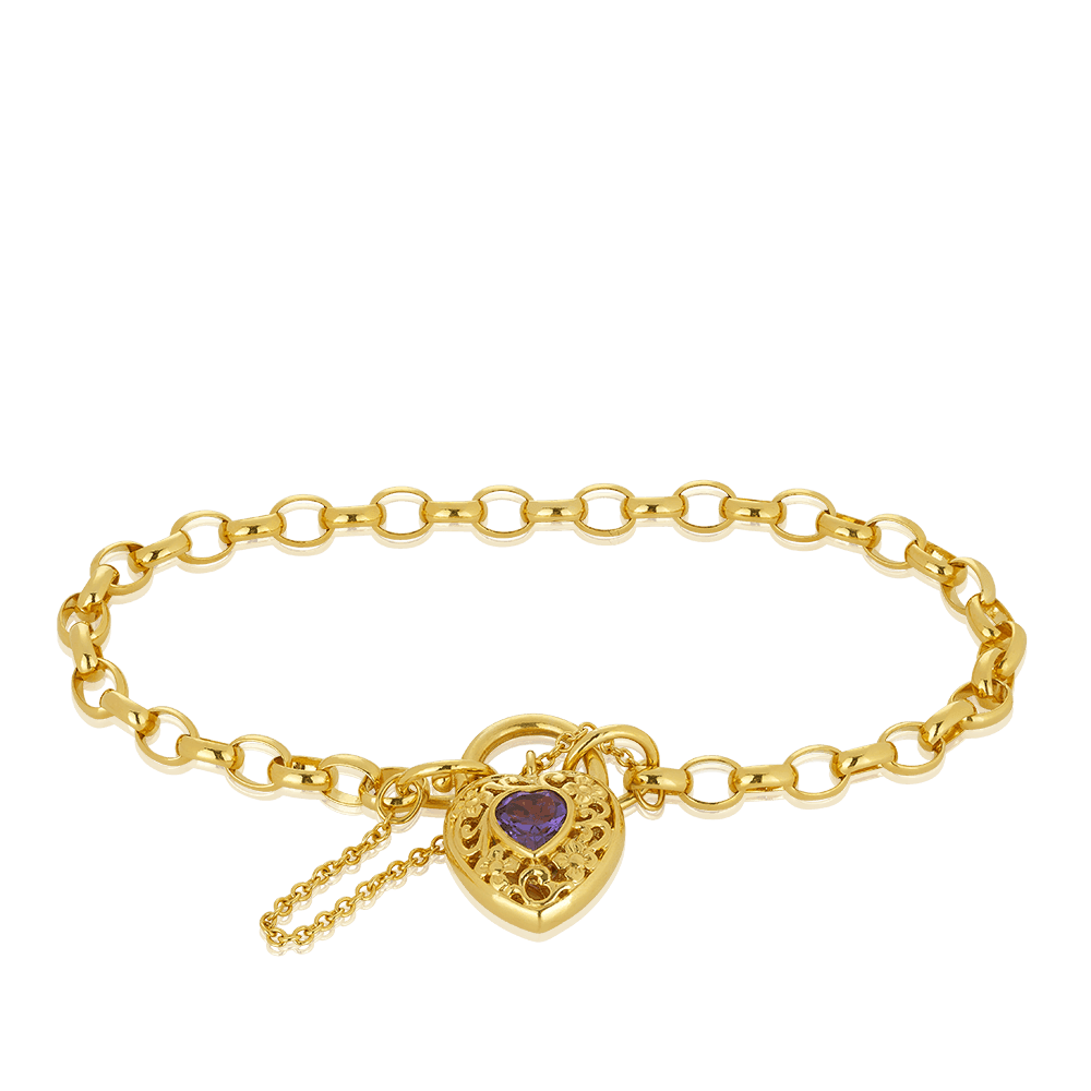 Heart Locket Amethyst Bracelet in 9ct Yellow Gold - Wallace Bishop