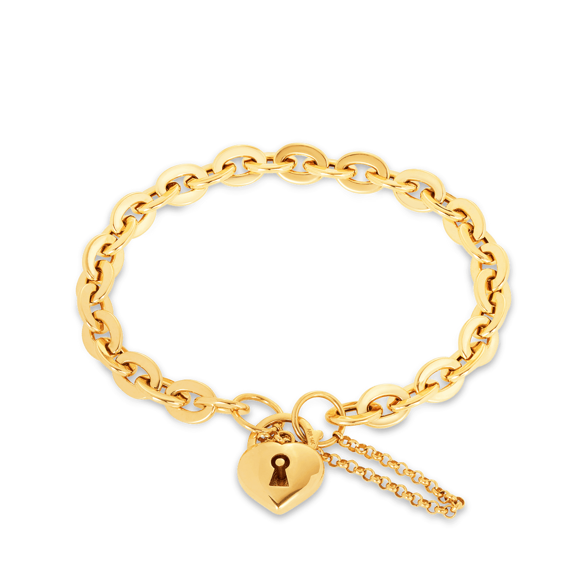 Heart Padlock Belcher Link Bracelet in 9ct Yellow Gold - Wallace Bishop