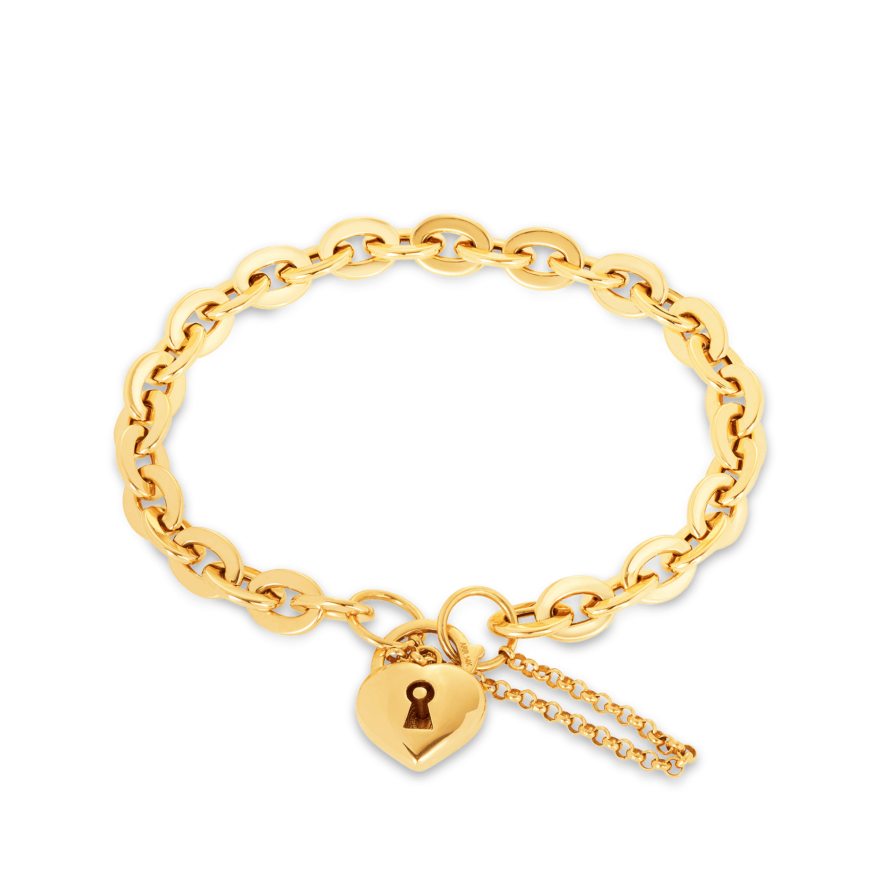 Heart Padlock Belcher Link Bracelet in 9ct Yellow Gold - Wallace Bishop