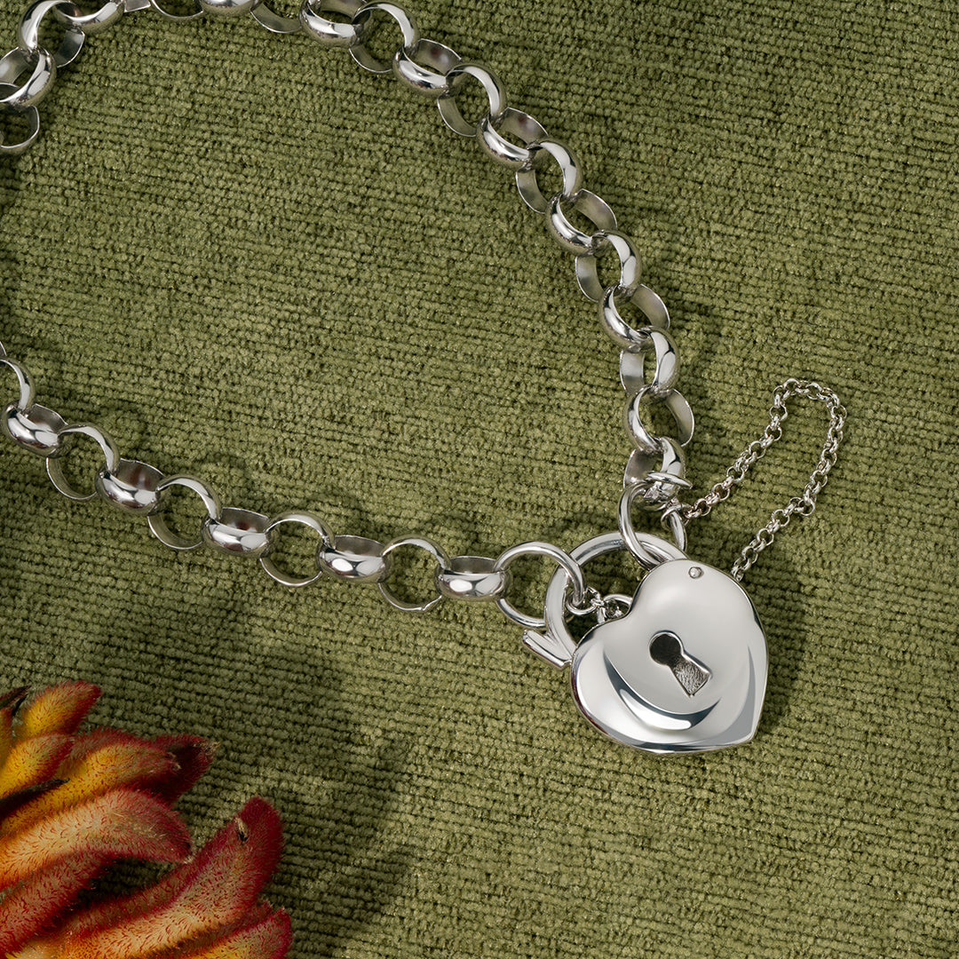 Heart Padlock Bracelet in Sterling Silver