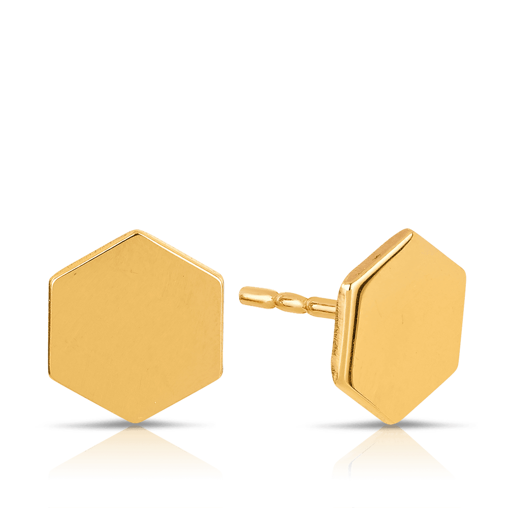 Hexagon Stud Earrings in 9ct Yellow Gold - Wallace Bishop