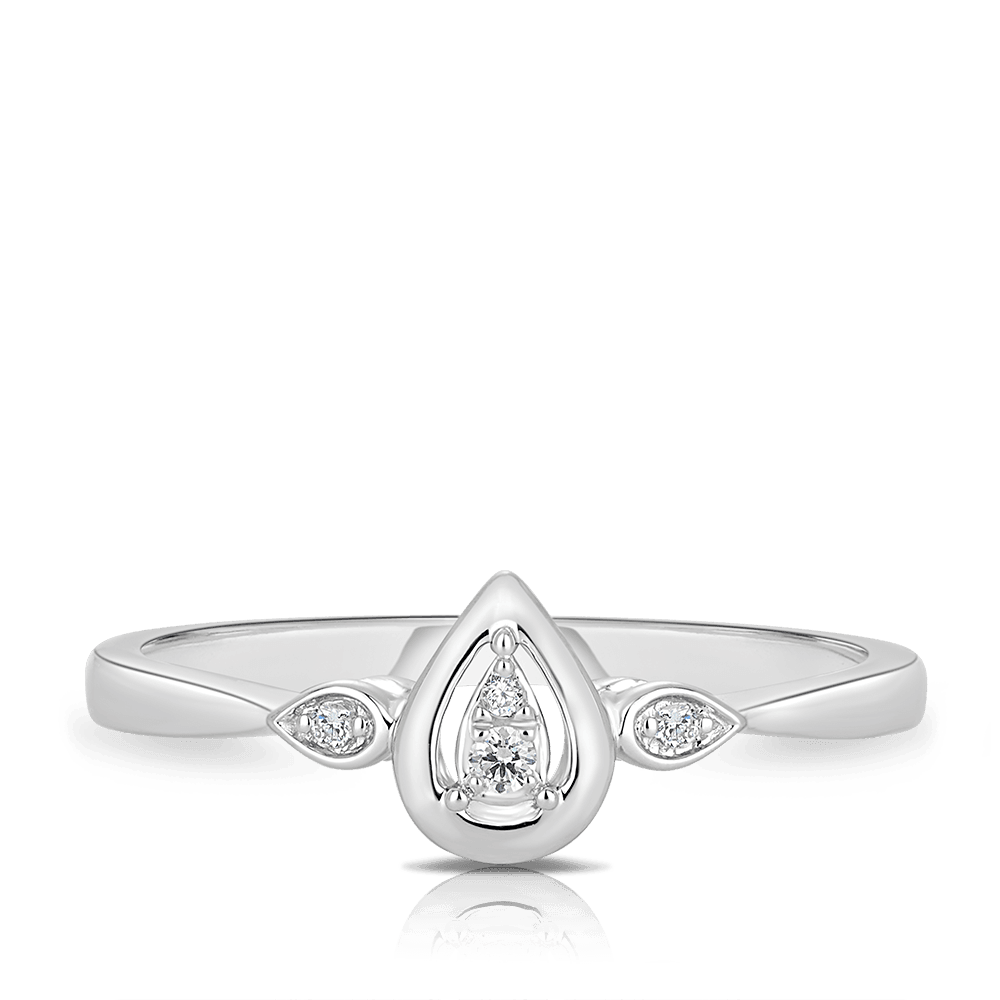 I Treasure Pear Shape Diamond Claw Set Polished Ring in Sterling Silver - Wallace Bishop