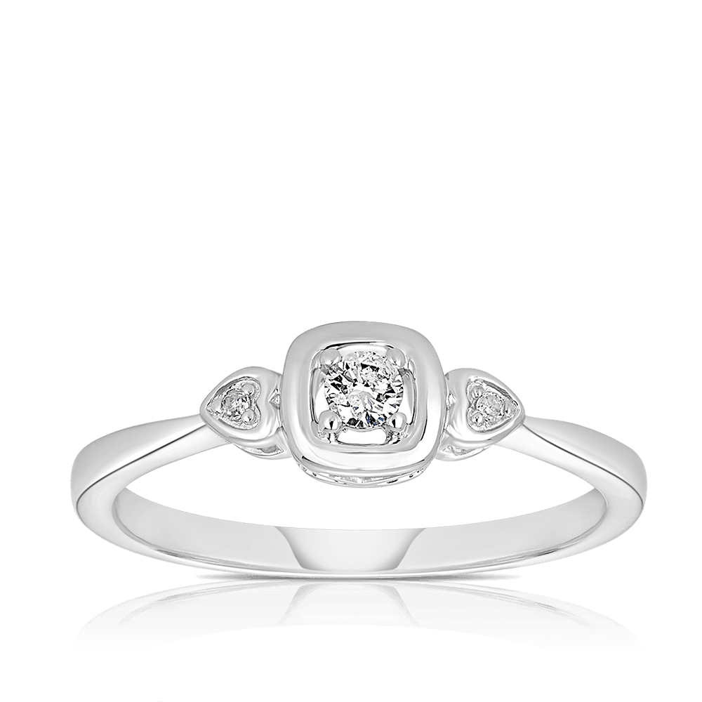 I Treasure® Round & Heart Shape Diamond Ring in Sterling Silver - Wallace Bishop