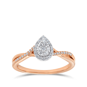 I Will® Round Brilliant Cut Diamond Cluster Pear Halo Promise Ring in 9ct Rose Gold - Wallace Bishop