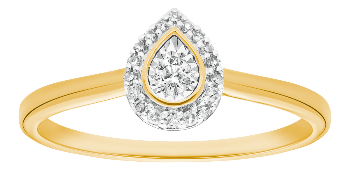 I Will® Round Brilliant Cut Diamond Pear Shape Halo Promise Ring in 9ct Yellow & White Gold - Wallace Bishop