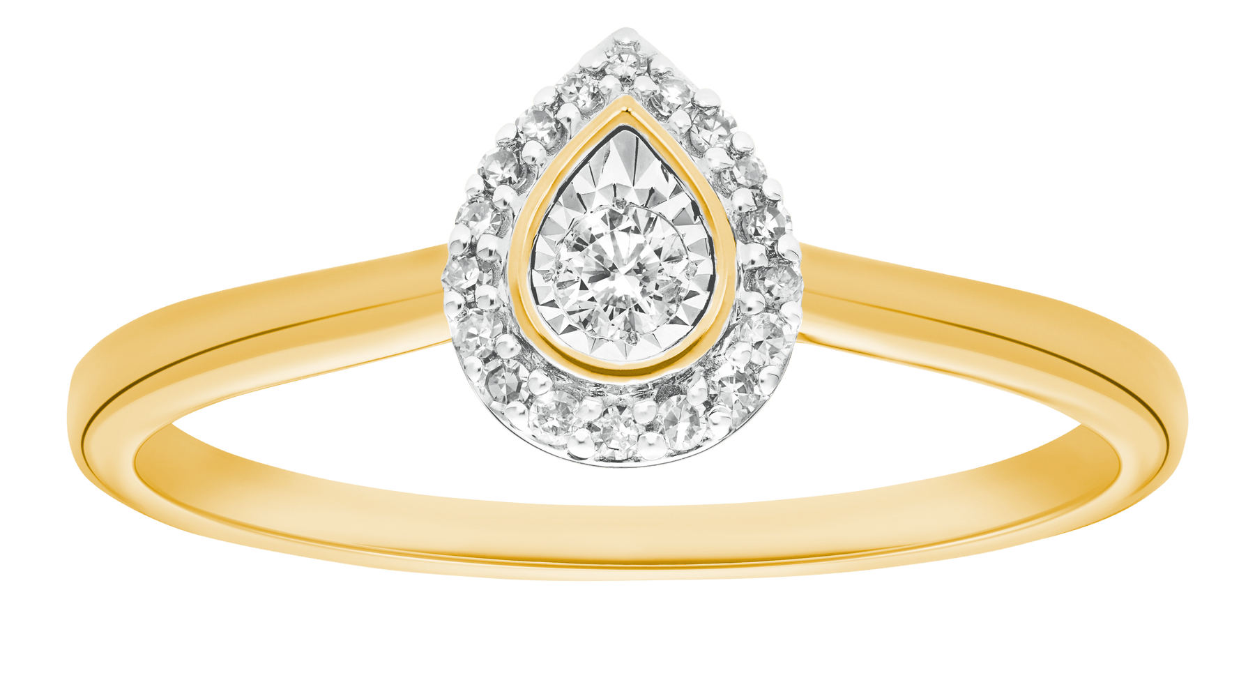 I Will® Round Brilliant Cut Diamond Pear Shape Halo Promise Ring in 9ct Yellow & White Gold - Wallace Bishop