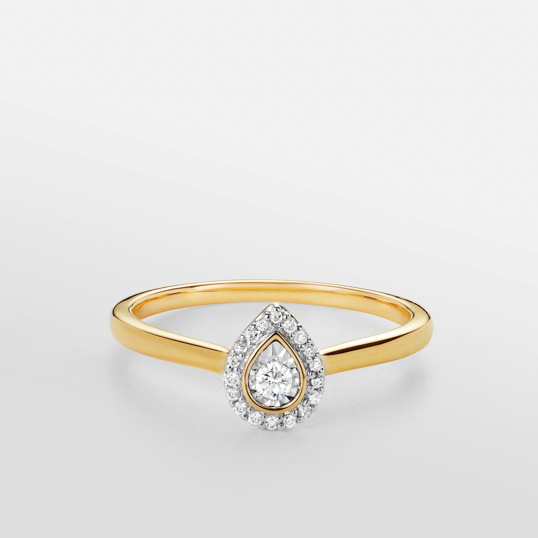 I Will® Round Brilliant Cut Diamond Pear Shape Halo Promise Ring in 9ct Yellow & White Gold - Wallace Bishop
