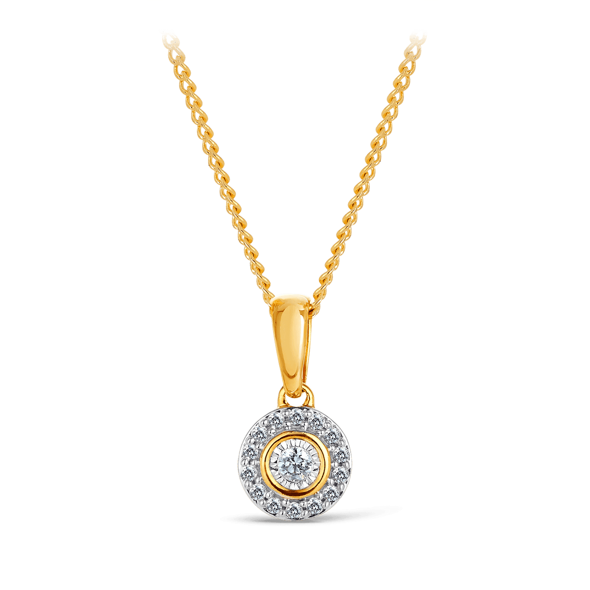 Illusion & Claw Set Diamond Halo Pendant in 9ct Yellow Gold - Wallace Bishop