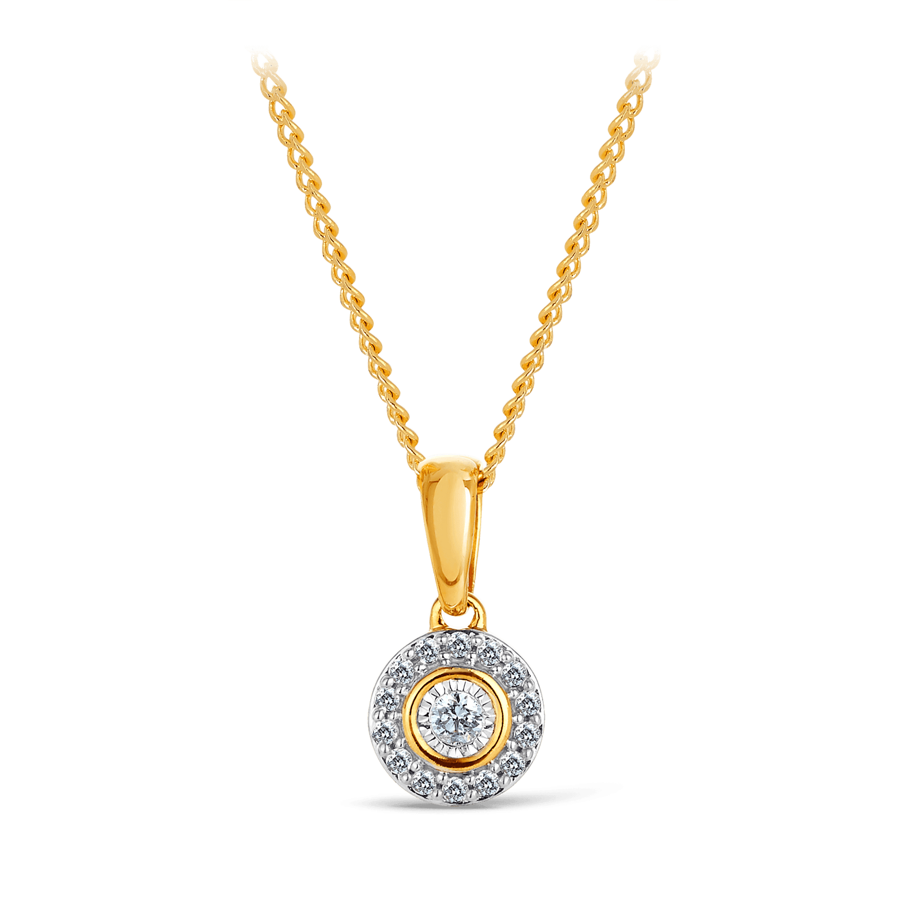 Illusion & Claw Set Diamond Halo Pendant in 9ct Yellow Gold - Wallace Bishop