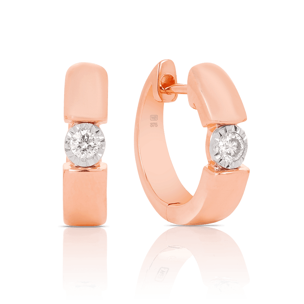 Illusion Set Diamond Huggie Hoop Earrings in 9ct Rose Gold - Wallace Bishop