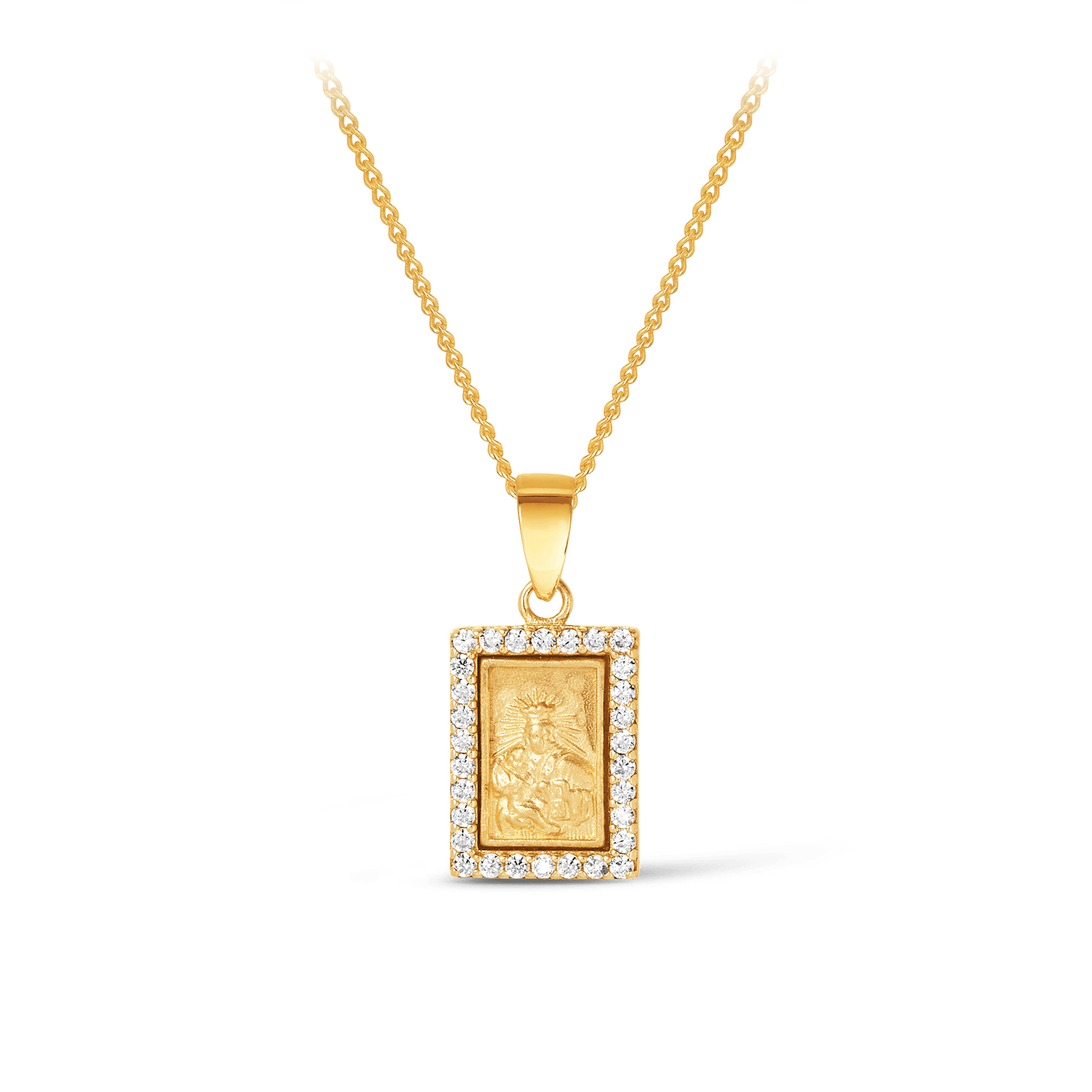 Jesus Rectangular Cubic Zirconia Pendant in 9ct Yellow Gold - Wallace Bishop