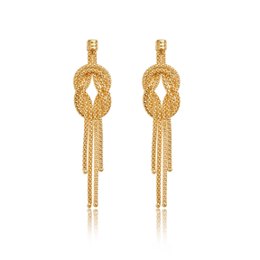 Knot Tassel Drop Stud Earrings in 9ct Yellow Gold - Wallace Bishop