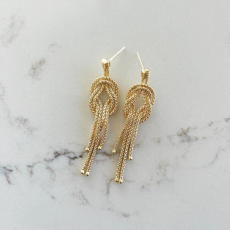 Knot Tassel Drop Stud Earrings in 9ct Yellow Gold - Wallace Bishop