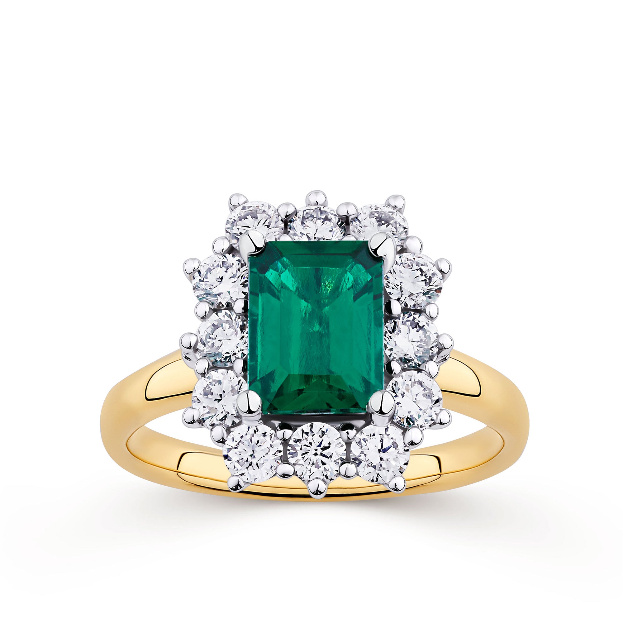Lab-Grown Emerald & 0.90ct TDW Lab-Grown Diamond Ring in 9ct Yellow Gold