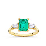 Lab-Grown Emerald & 0.30ct TDW Lab-Grown Diamond Trilogy Ring in 9ct Yellow Gold