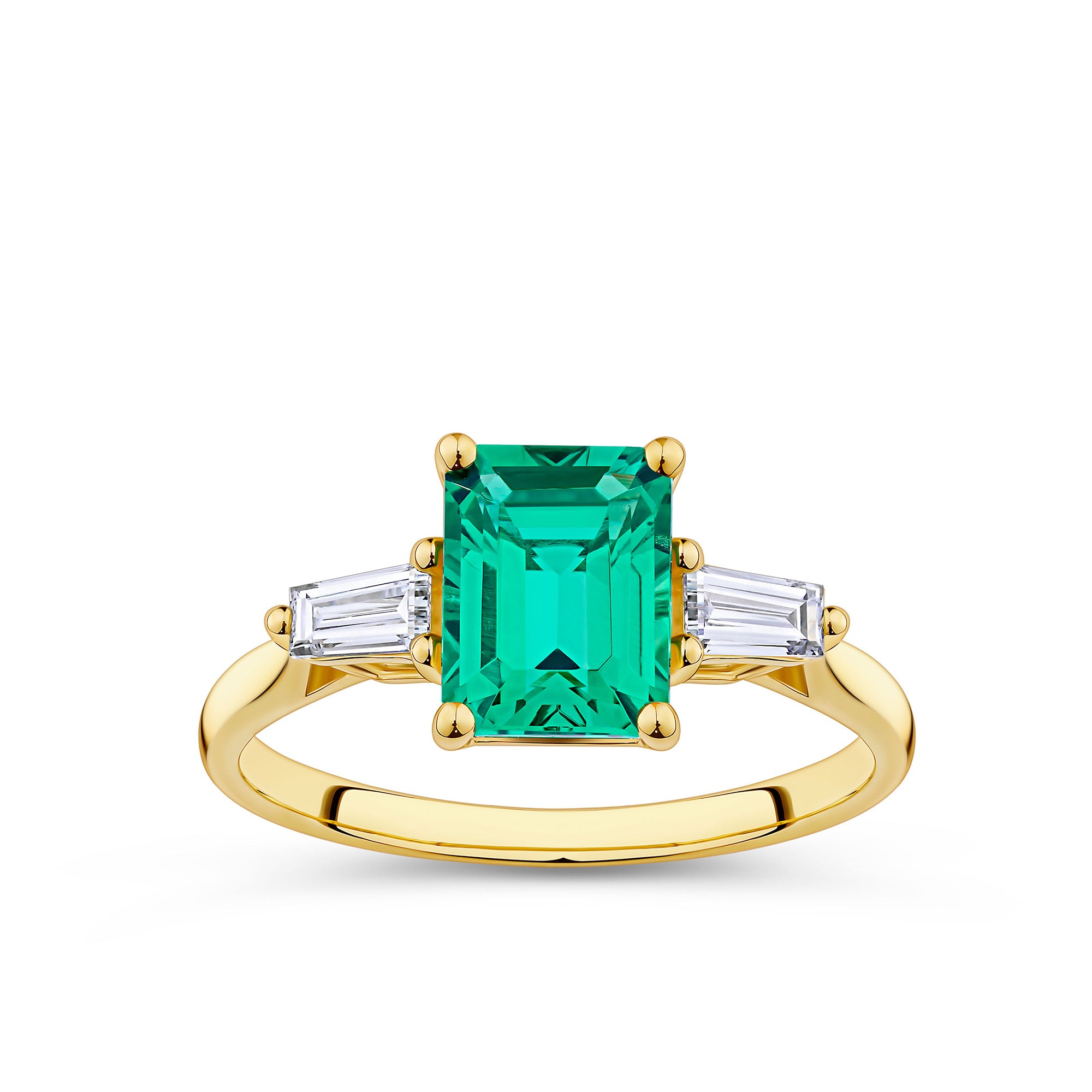Lab-Grown Emerald & 0.30ct TDW Lab-Grown Diamond Trilogy Ring in 9ct Yellow Gold