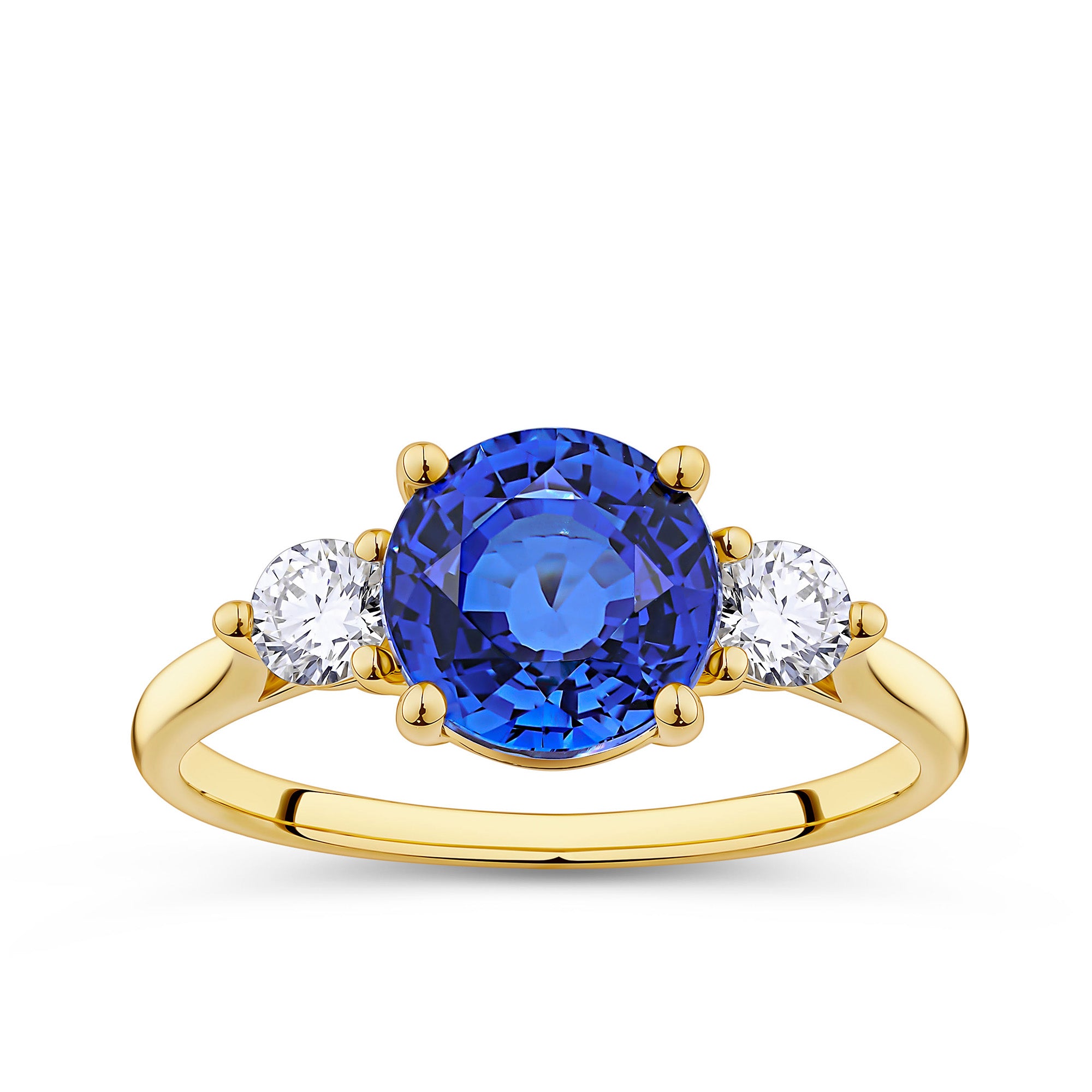 Lab-Grown Sapphire & 0.35ct TDW Lab-Grown Diamond Trilogy Ring in 9ct Yellow Gold