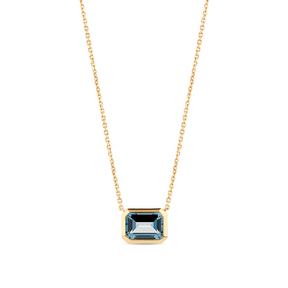 London Blue Topaz Emerald Cut Gemstone Necklace in 9ct Yellow Gold - Wallace Bishop