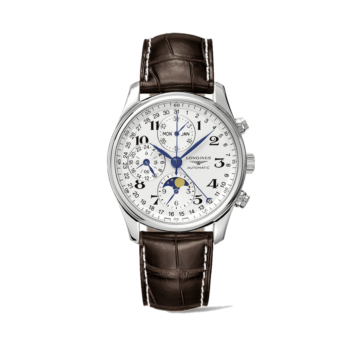 Longines Master Men's 40mm Stainless Steel Automatic Moon-phase Chronograph Watch L2.673.4.78.3 - Wallace Bishop