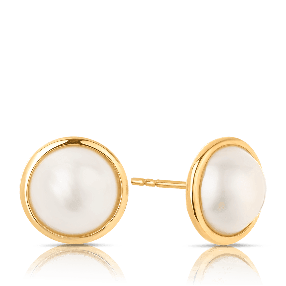 Mabe Pearl Stud Earrings in 9ct Yellow Gold - Wallace Bishop