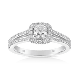 Maple Leaf Diamonds™ Love Letters Cushion Cut Diamond Halo Engagement Ring in 18ct White Gold - Wallace Bishop