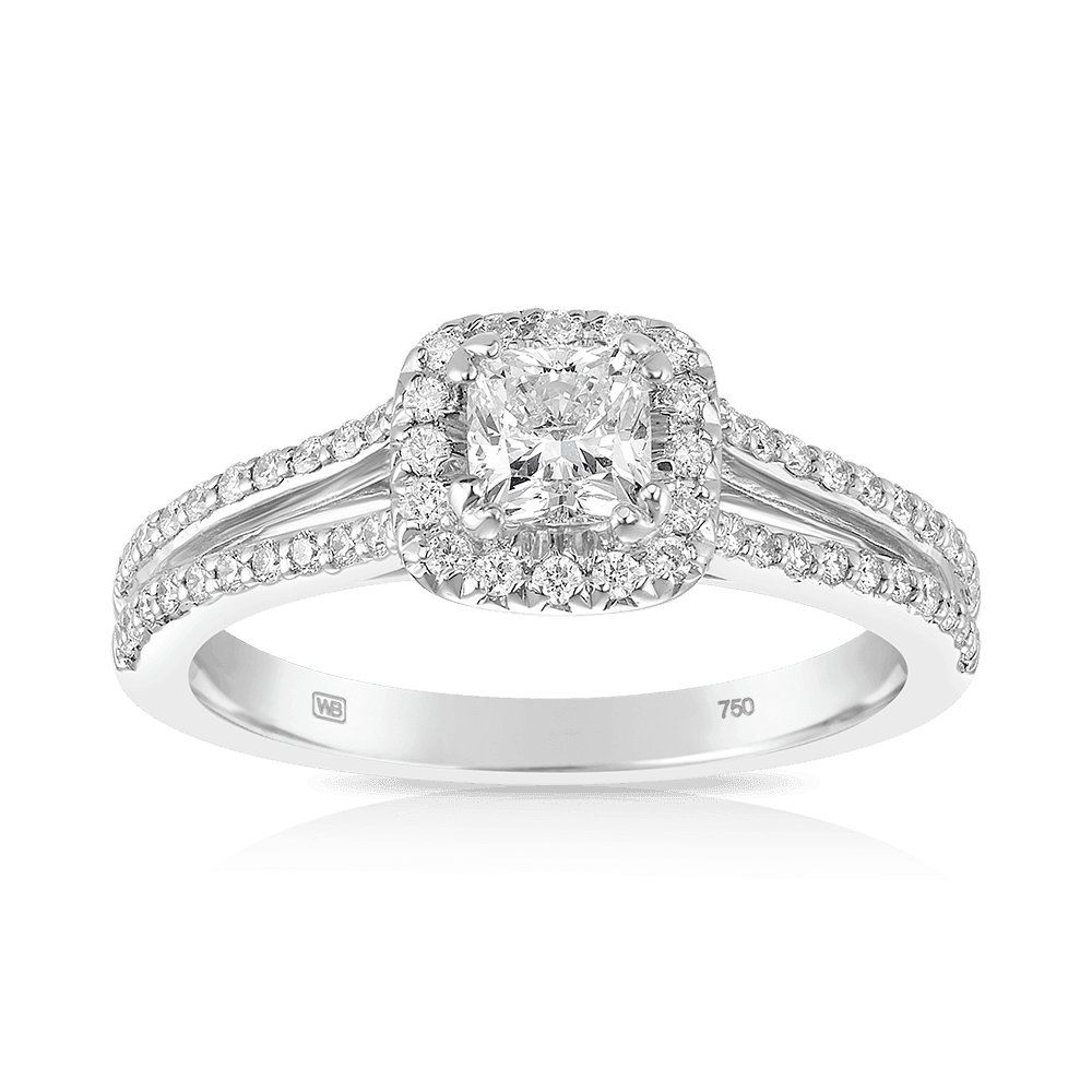 Maple Leaf Diamonds™ Love Letters Cushion Cut Diamond Halo Engagement Ring in 18ct White Gold - Wallace Bishop