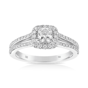 Maple Leaf Diamonds™ Love Letters Cushion Cut Diamond Halo Engagement Ring in 18ct White Gold - Wallace Bishop