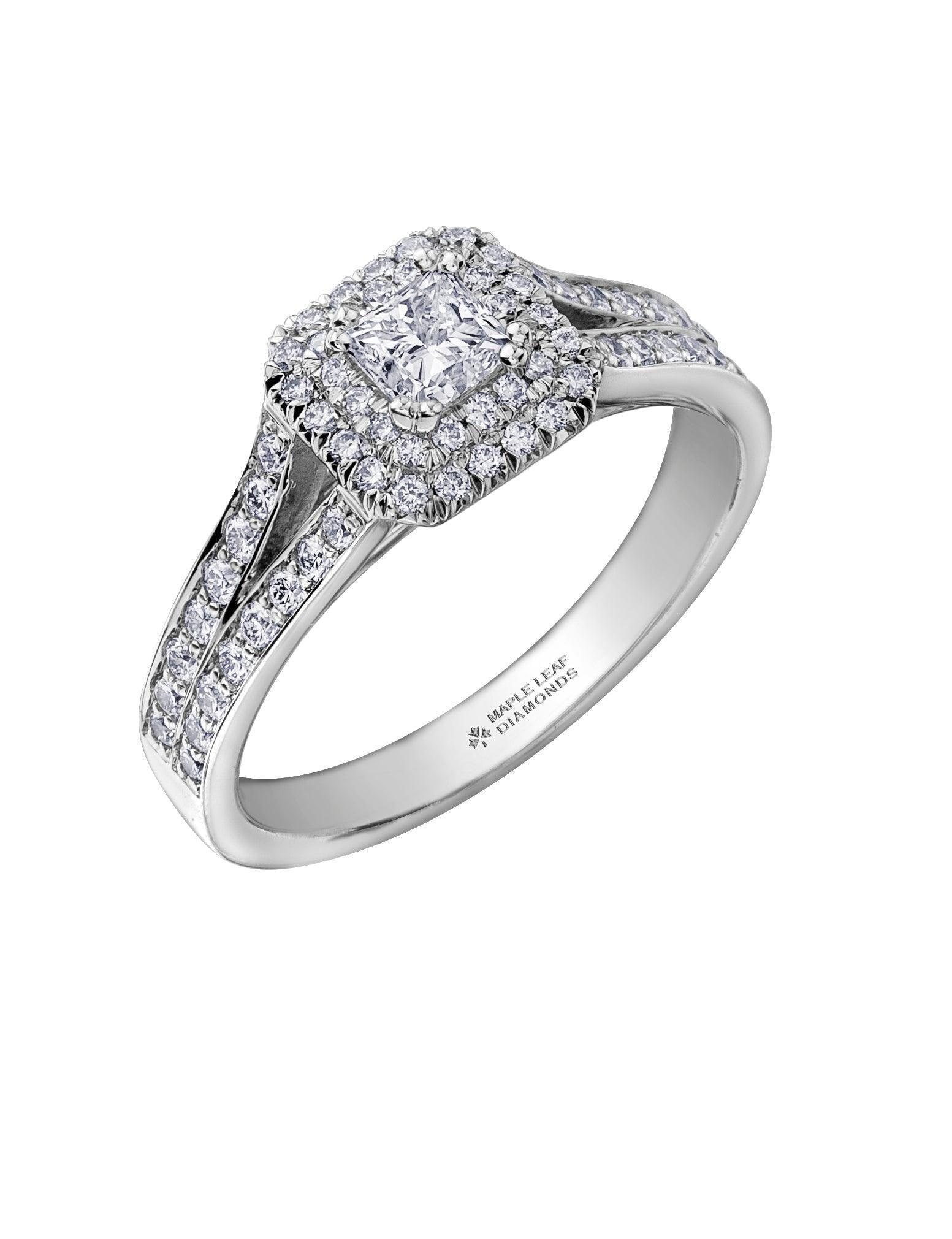 Maple Leaf Diamonds™ Love Letters Princess Cut Diamond Halo Engagement Ring in 18ct White Gold - Wallace Bishop