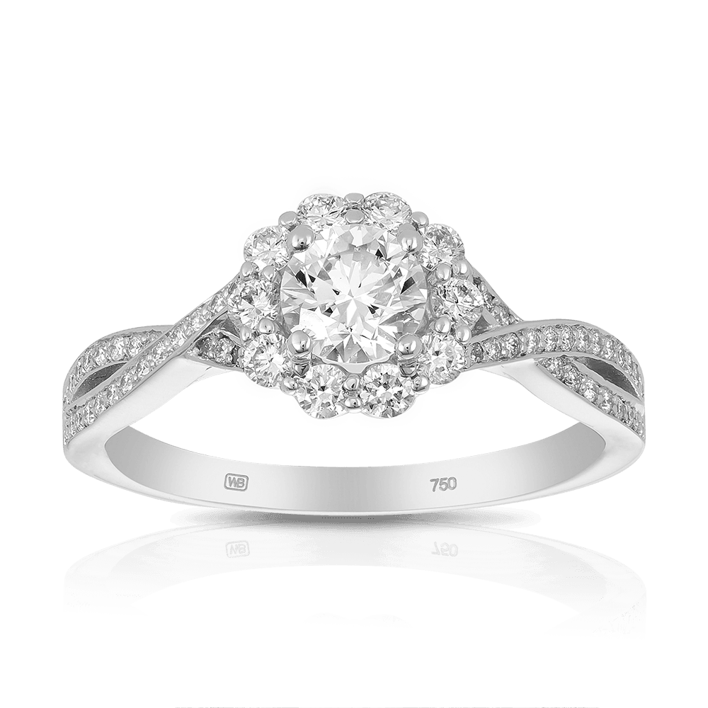 Maple Leaf Diamonds™ Love Letters Round Brilliant Cut Diamond Halo Engagement Ring in 18ct White Gold - Wallace Bishop