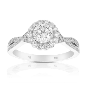 Maple Leaf Diamonds™ Love Letters Round Brilliant Cut Diamond Halo Engagement Ring in 18ct White Gold - Wallace Bishop